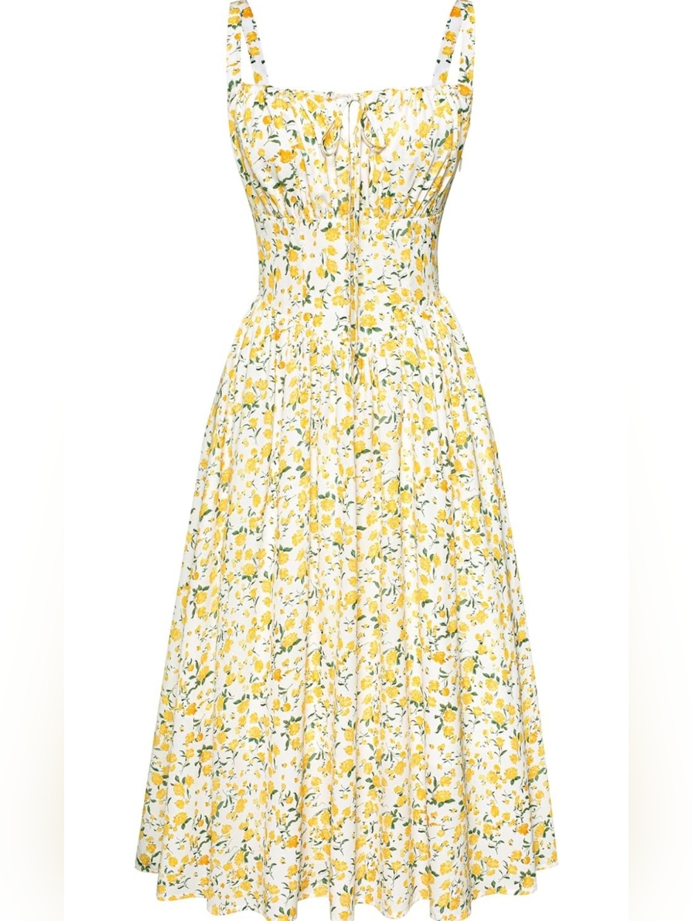 Women’s Yellow Floral Midi Dress - Sleeveless Summer Sundress